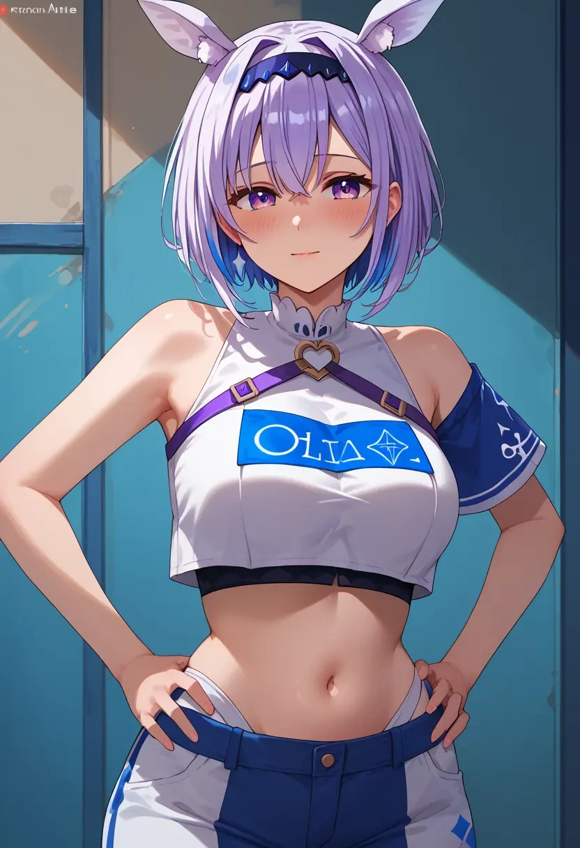 hololive,amane_kanata_(1st_costume),crop top,athletic shorts  - 