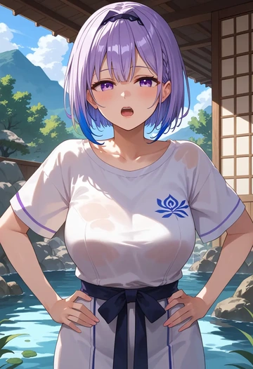 hololive,amane_kanata_(1st_costume),calligraphy print shirt,dolphin shorts  - AI generated anime art