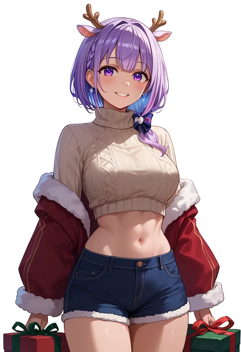 hololive,amane_kanata,Christmas,red velvet shorts,turtleneck sweater  - 