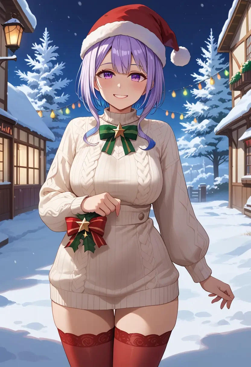 hololive,amane_kanata,Christmas,sweater dress,stockings  - 