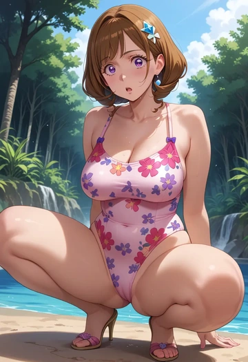 precure,amanogawa_kirara,swimsuit,floral print  - AI generated anime art