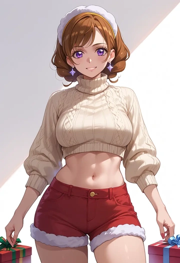 precure,amanogawa_kirara,Christmas,red velvet shorts,turtleneck sweater  - AI generated anime art