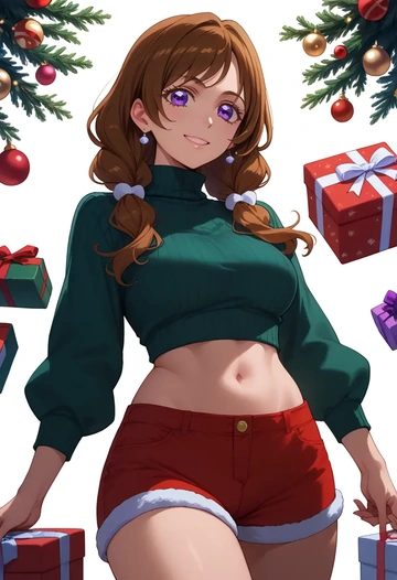 precure,amanogawa_kirara,Christmas,red velvet shorts,turtleneck sweater  - AI generated anime art