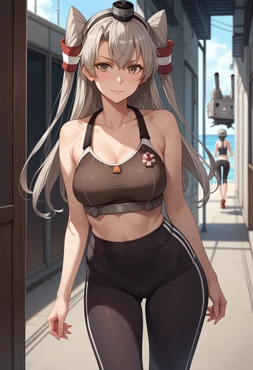 kantai_collection,amatsukaze_(kancolle),yoga shorts, bra  - AI generated anime art