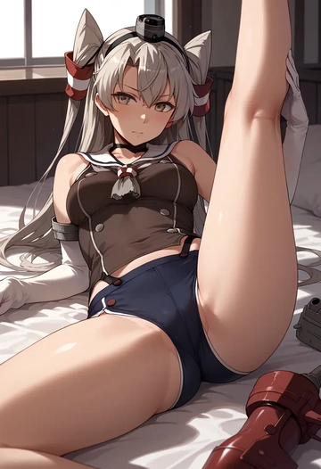 kantai_collection,amatsukaze_(kancolle),yoga shorts,spread legs,sexy,one leg up  - AI generated anime art