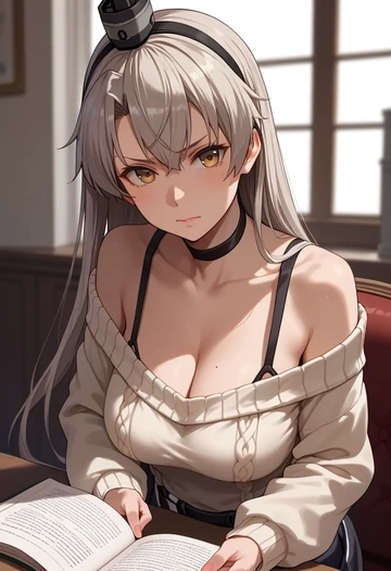 kantai_collection,amatsukaze_(kancolle),orange,sweater,choker  - AI generated anime art