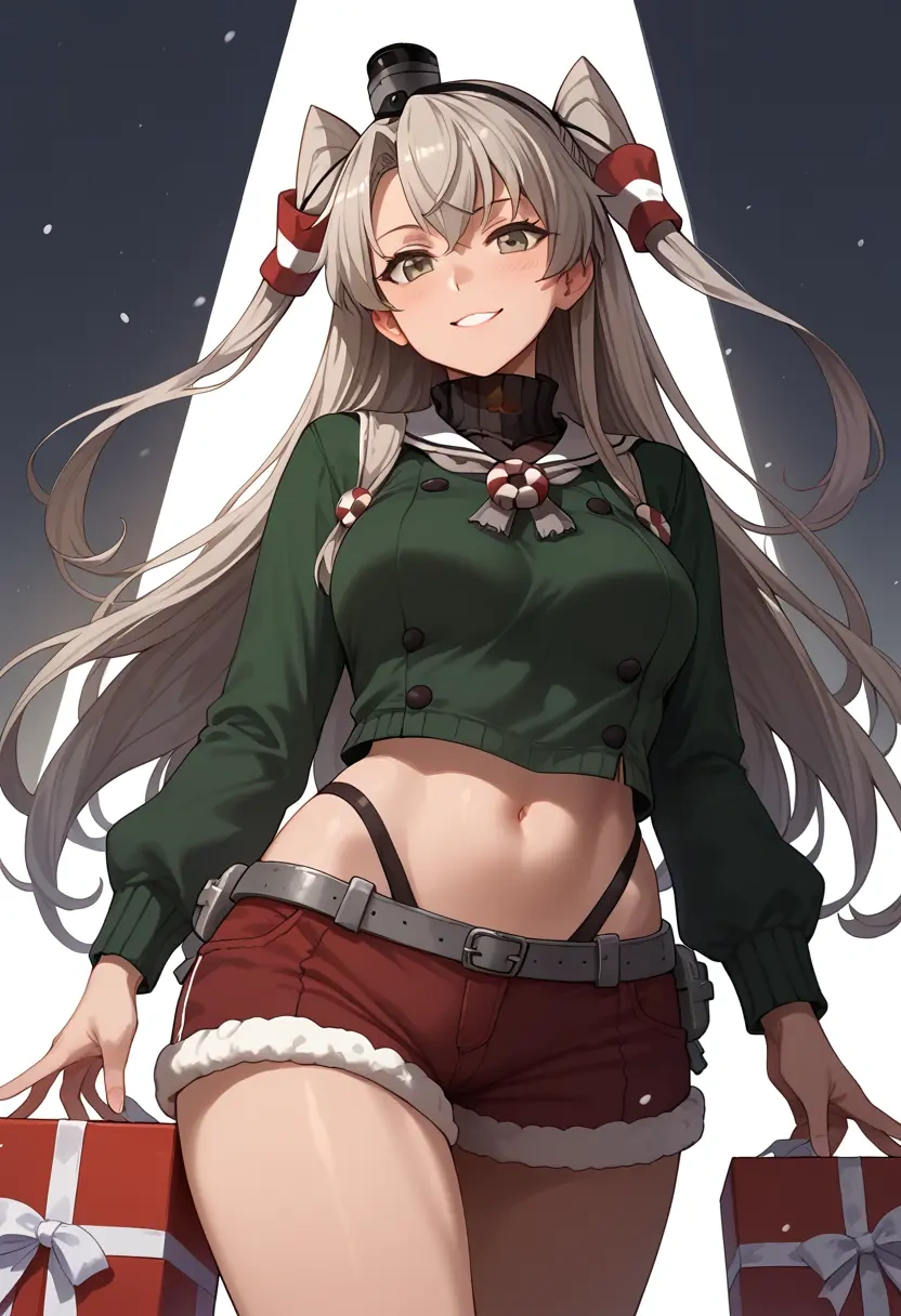 kantai_collection,amatsukaze_(kancolle),Christmas,red velvet shorts,turtleneck sweater  - 