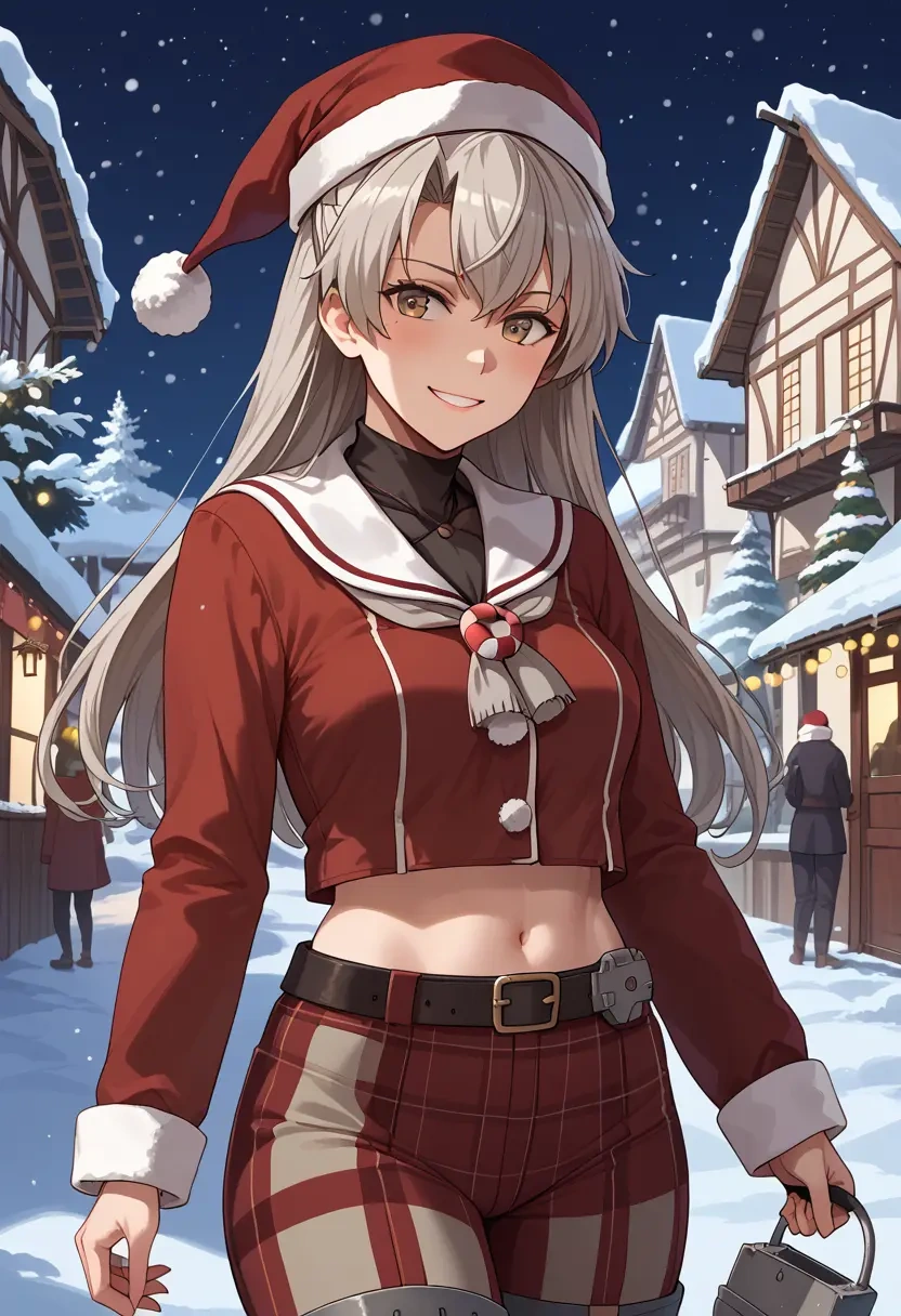 kantai_collection,amatsukaze_(kancolle),Christmas,plaid trousers  - 