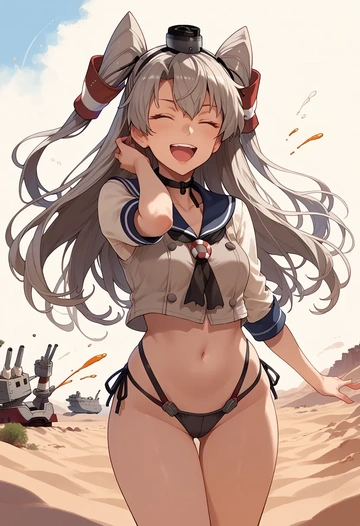 kantai_collection,amatsukaze_(kancolle),paint-splatter blouse,dolphin shorts  - AI generated anime art