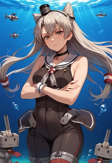 kantai_collection,amatsukaze_(kancolle),jumpsuit,sleeveless,flare pants  - AI generated anime art