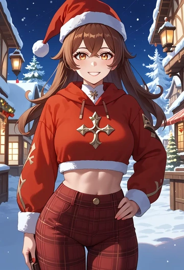 genshin impact,amber_(genshin_impact),Christmas,plaid trousers  - AI generated anime art