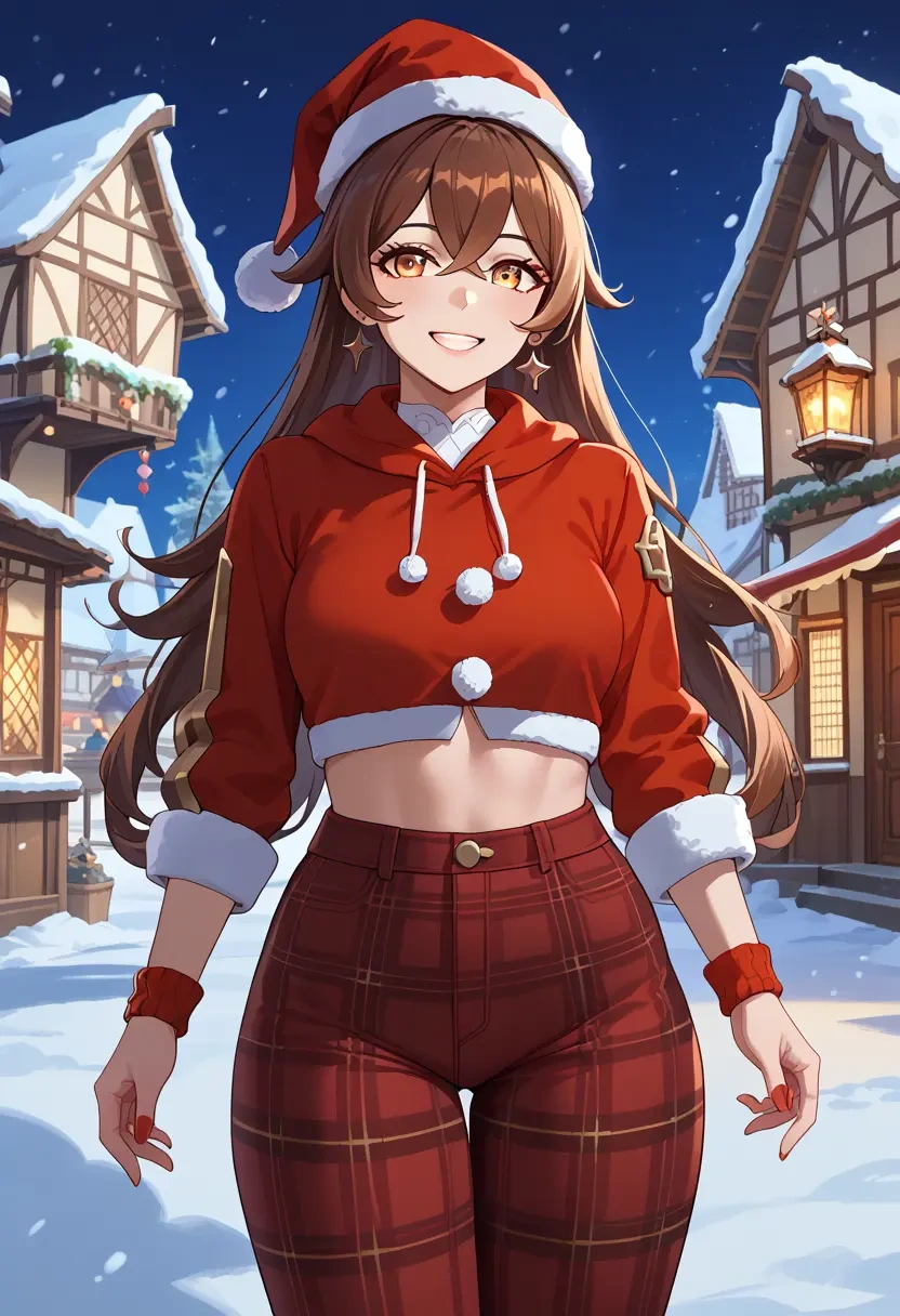 genshin impact,amber_(genshin_impact),Christmas,plaid trousers  - 