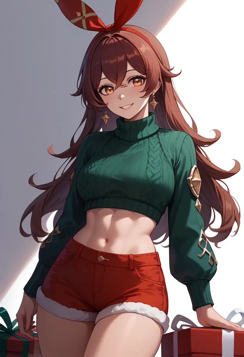 genshin impact,amber_(genshin_impact),Christmas,red velvet shorts,turtleneck sweater  - 