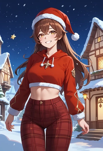 genshin impact,amber_(genshin_impact),Christmas,plaid trousers  - AI generated anime art