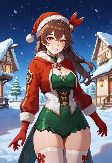 genshin impact,amber_(genshin_impact),Christmas,dress  - AI generated anime art