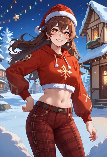 genshin impact,amber_(genshin_impact),Christmas,plaid trousers  - AI generated anime art