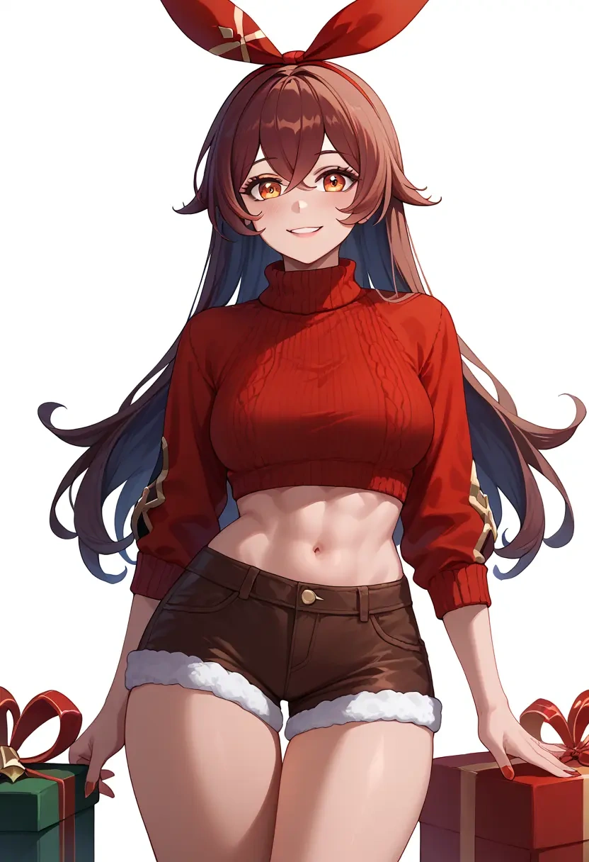 genshin impact,amber_(genshin_impact),Christmas,red velvet shorts,turtleneck sweater  - 