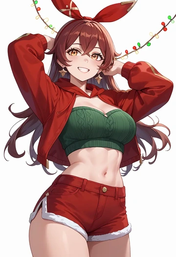 genshin impact,amber_(genshin_impact),Christmas,red velvet shorts  - AI generated anime art