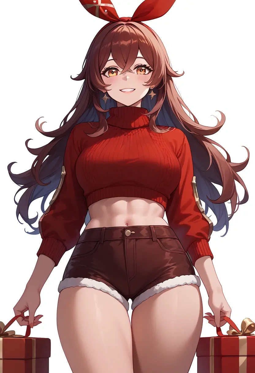 genshin impact,amber_(genshin_impact),Christmas,red velvet shorts,turtleneck sweater  - 