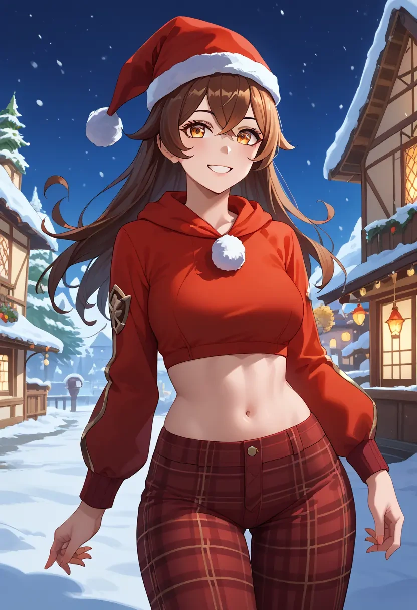 genshin impact,amber_(genshin_impact),Christmas,plaid trousers  - 