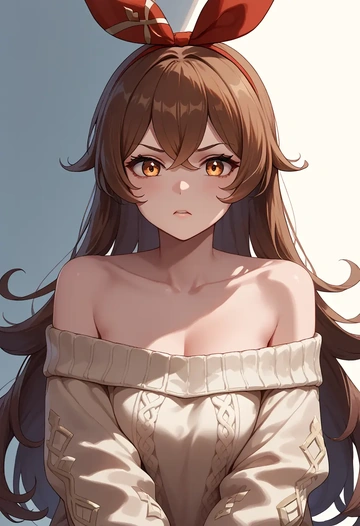 genshin impact,amber_(genshin_impact),sweater,off-shoulder,collar  - AI generated anime art