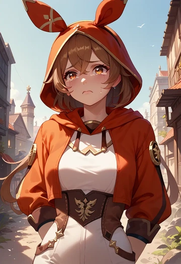 genshin impact,amber_(genshin_impact),crop windbreaker,shorts  - AI generated anime art