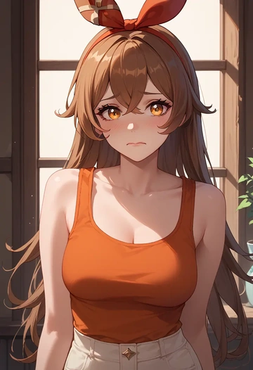 genshin impact,amber_(genshin_impact),tank top,mesh,cycling shorts  - AI generated anime art