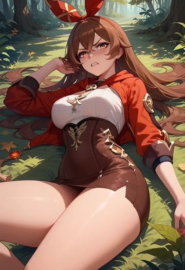 genshin impact,amber_(genshin_impact),bodysuit,mesh,high-waisted skirt  - AI generated anime art