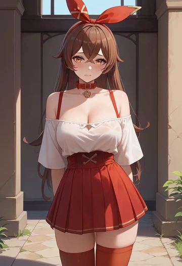 genshin impact,amber_(genshin_impact),collar,oversized,Thigh garters  - AI generated anime art