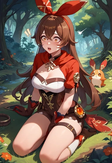 genshin impact,amber_(genshin_impact),sleeveless top,bike shorts  - AI generated anime art