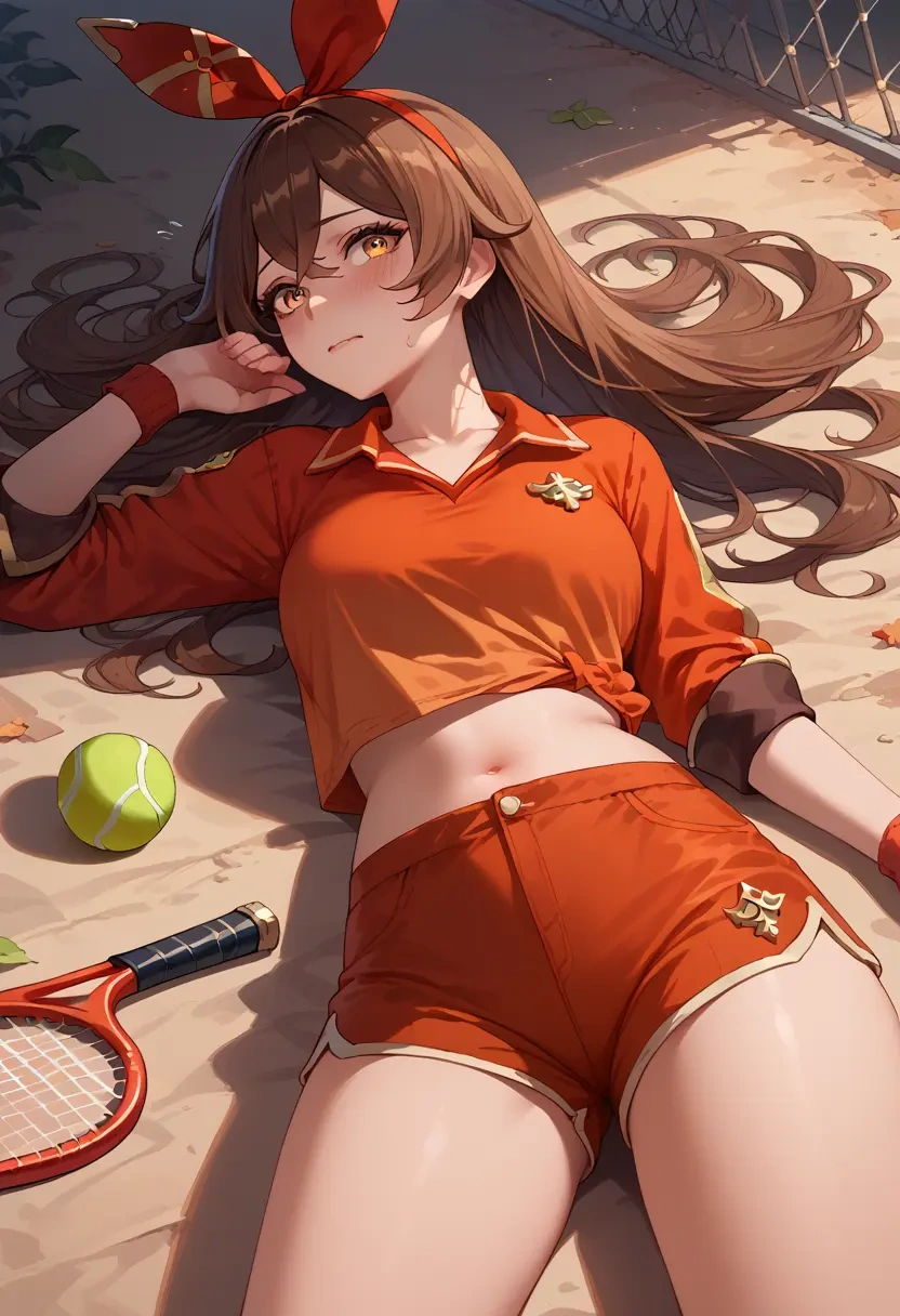 genshin impact,amber_(genshin_impact),tennis polo,skort  - 