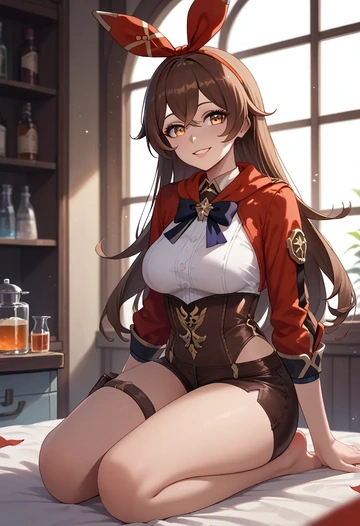 genshin impact,amber_(genshin_impact),leather,shorts  - AI generated anime art