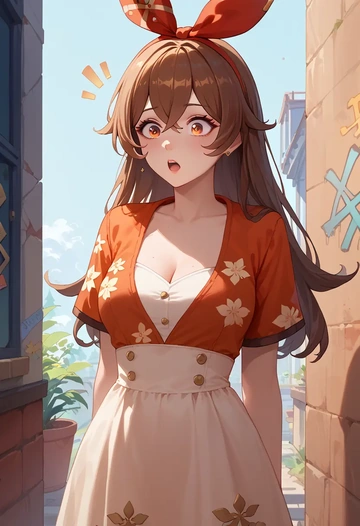 genshin impact,amber_(genshin_impact),floral graffiti blouse,dolphin shorts  - AI generated anime art