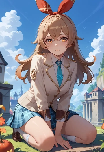 genshin impact,amber_(genshin_impact),spring,student uniform,blazer  - AI generated anime art