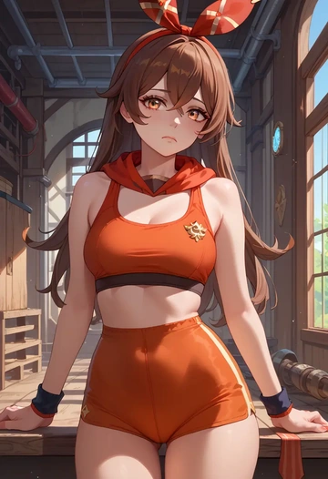 genshin impact,amber_(genshin_impact),tankini top,board shorts  - AI generated anime art