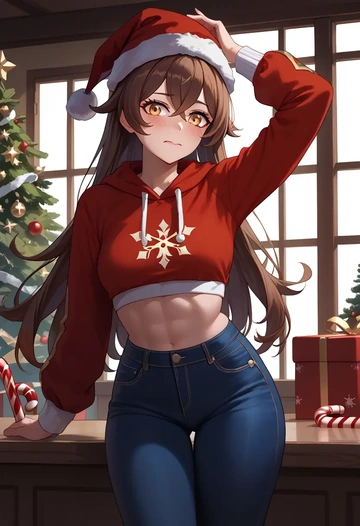 genshin impact,amber_(genshin_impact),Christmas  - AI generated anime art