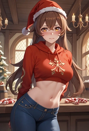 genshin impact,amber_(genshin_impact),Christmas  - AI generated anime art