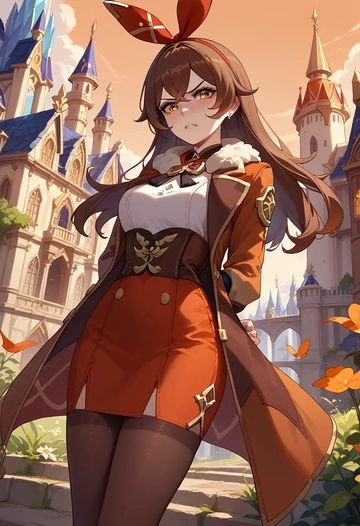 genshin impact,amber_(genshin_impact),coat,long,double-breasted,pencil skirt  - AI generated anime art