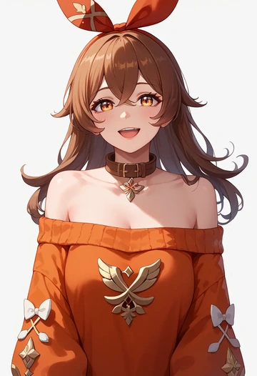 genshin impact,amber_(genshin_impact),sweater,off-shoulder,collar  - AI generated anime art