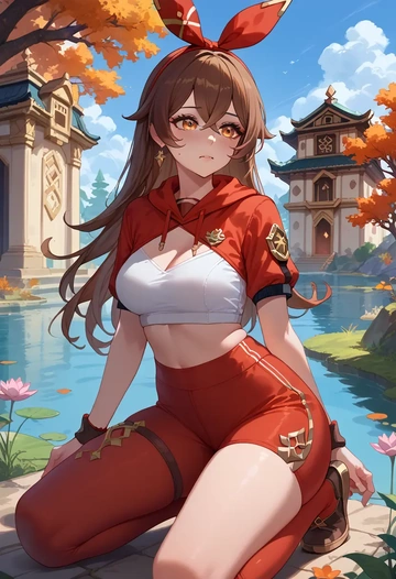 genshin impact,amber_(genshin_impact),sports crop,high-waisted shorts  - AI generated anime art