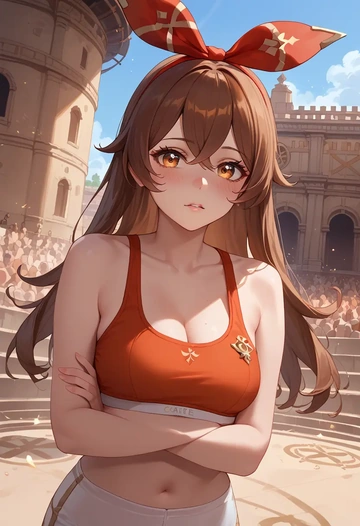 genshin impact,amber_(genshin_impact),sports bra,high-waisted leggings  - AI generated anime art