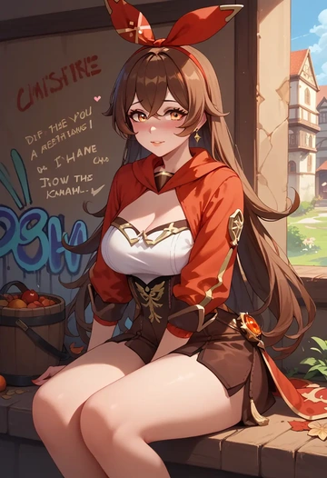 genshin impact,amber_(genshin_impact),striped graffiti blouse,dolphin shorts  - AI generated anime art