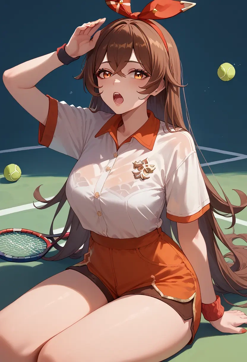 genshin impact,amber_(genshin_impact),tennis polo,skort  - 