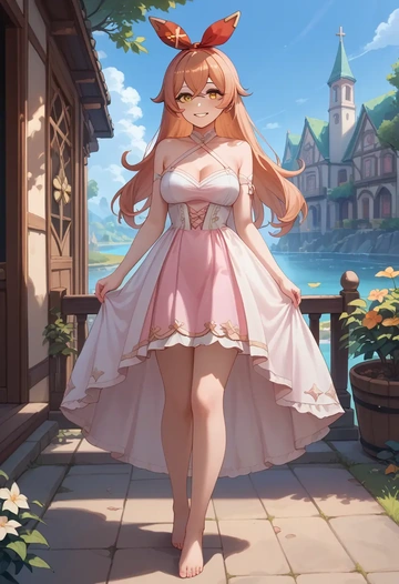 genshin impact,amber_(genshin_impact),silk slip dress  - AI generated anime art