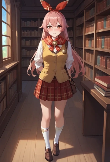 genshin impact,amber_(genshin_impact),spring,student uniform,vest  - AI generated anime art