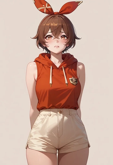 genshin impact,amber_(genshin_impact),sleeveless hoodie,biker shorts  - AI generated anime art