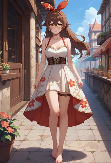 genshin impact,amber_(genshin_impact),silk slip dress,floral prints  - AI generated anime art