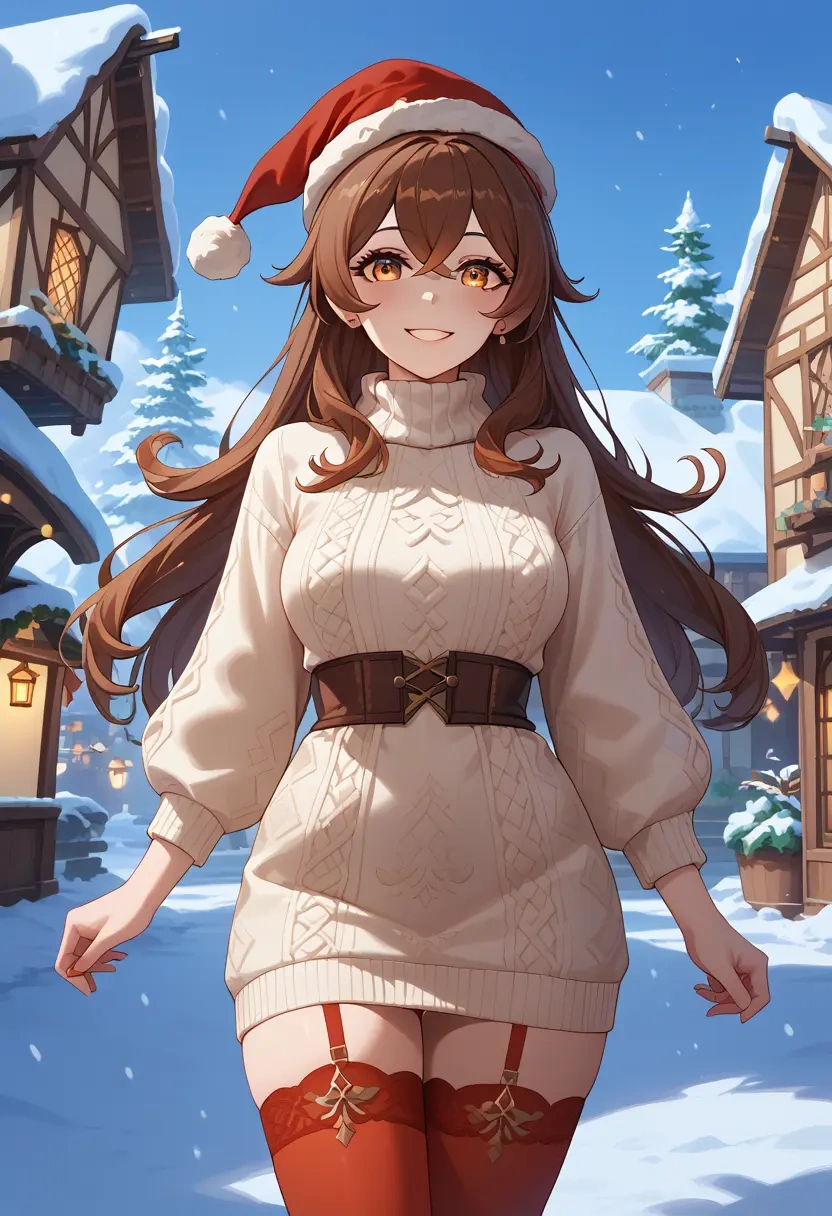 genshin impact,amber_(genshin_impact),Christmas,sweater dress,stockings  - 