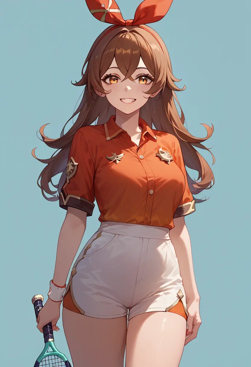 genshin impact,amber_(genshin_impact),tennis polo,skort  - 