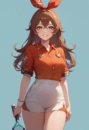 genshin impact,amber_(genshin_impact),tennis polo,skort  - AI generated anime art